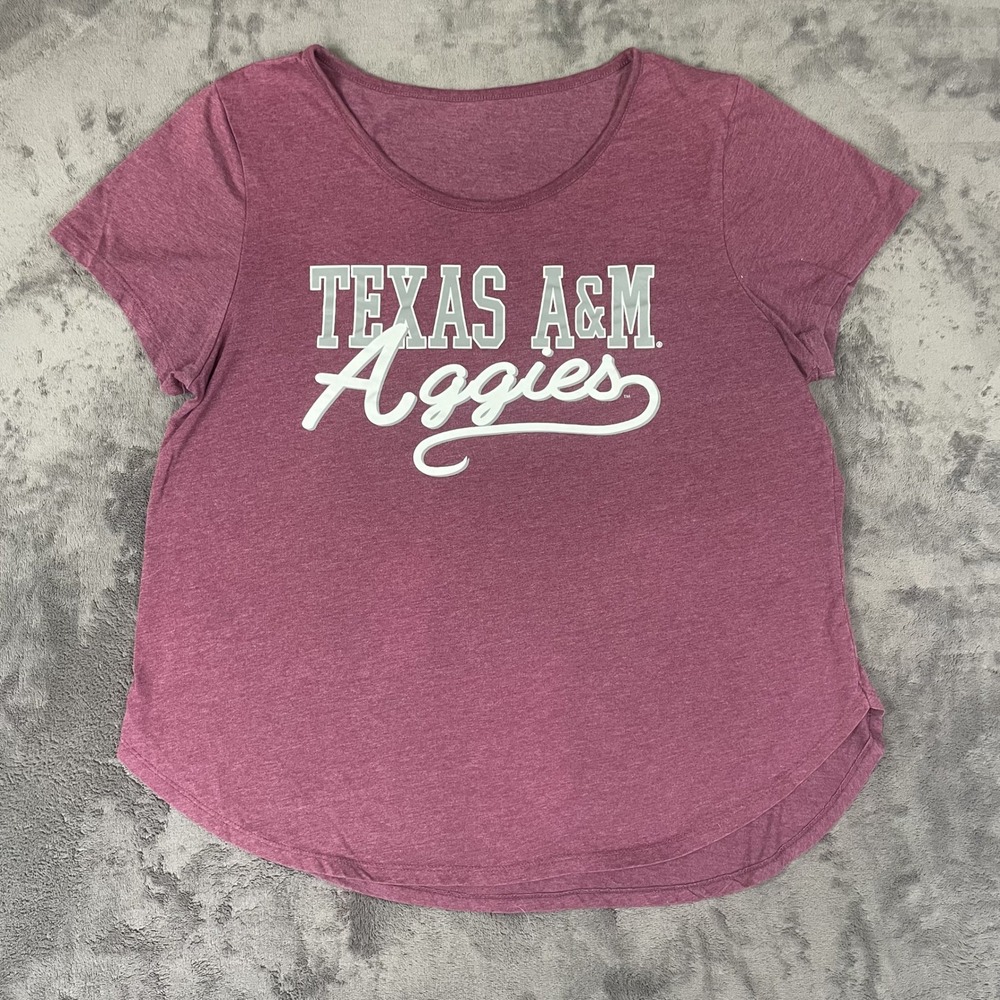 Texas A&M Aggies‎ Graphic T-Shirt Large Maroon Heathered Curved Hem Fan Gear